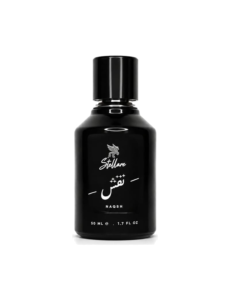 Naqsh eau de parfum, the black Stellare flacon on a white ground